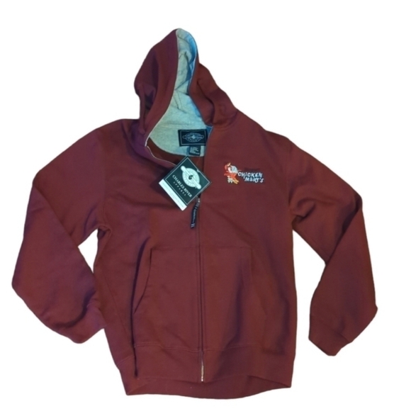 Charles River Burgundy zip fleece hoodie Chicken Mary embroidered logo nwt Sz S - Picture 1 of 7